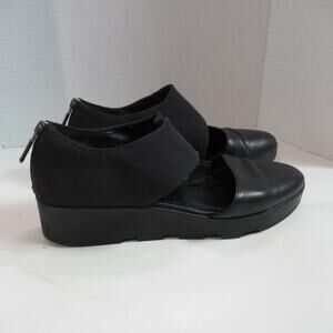 Eileen Fisher Sandals Womens Size 9 Black Leather Turban 2 Asymmetric Wedge